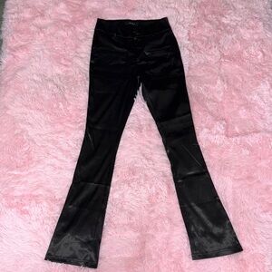 AKIRA Chic Satin Black Flare Pants